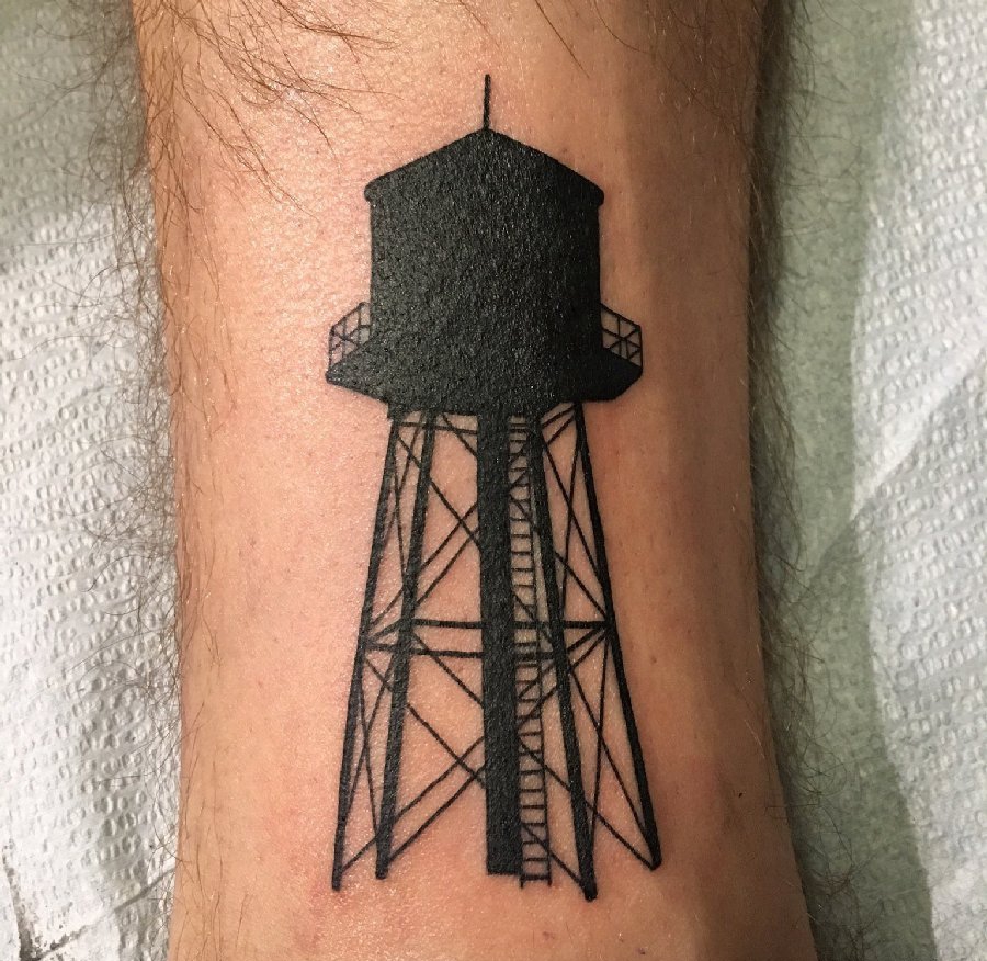 黑色的小腿图腾纹身水塔的建筑物纹身图片